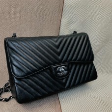 Chanel Classic Flap bag CF jumbo black little-caviar leather silver 30 2025 new 