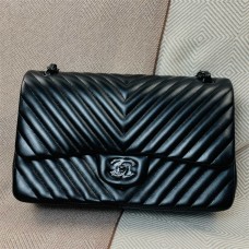 Chanel Classic Flap bag CF Jumbo 30cm black lambskin black hardware  V-Quilted Black Lambskin with Dark Gunmetal Hardware 2025 new 