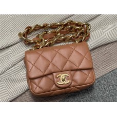Chanel Classic Flap bag CF  17cm cf chain version camel age gold AS3213 17cm Classic Flap with Chunky Chain, Milk Tea Lambskin with Aged Gold Hardware 2025 new 