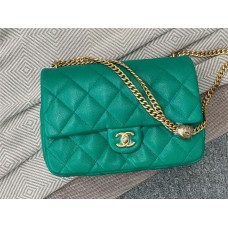 Chanel Classic Flap bag CF  gold ball flap 24cm green caviar  AS3921 24cm Classic Flap with Heart-Shaped Gold Beads, Green with Medium Bead Detail and Aged Gold Hardware 2025 new 