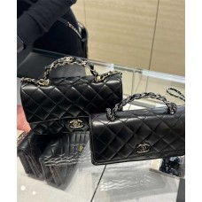 Chanel Classic Flap bag CF 23K New Collection, Mini Black with Metal Handle, Size: 12x20x6cm 2025 new 