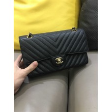 Chanel Classic Flap bag CF V-Quilted 25.5cm Black with Light Gold Hardware 2025 new 
