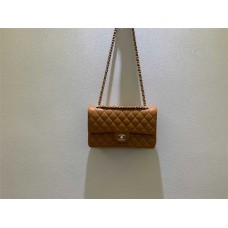 Chanel Classic Flap bag CF Original Grain Caviar Leather, New Color Caramel with Light Gold Hardware 2025 new 