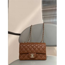 Chanel Classic Flap bag CF Classic Flap Mini 20cm, Latest Caramel with Light Gold Hardware, Original Caviar Leather 2025 new 