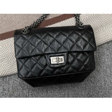 Chanel Classic Flap bag CF S0874 2.55 Reissue 224 20cm, Black Crinkled Leather with Antiqued Silver Hardware 2025 new 