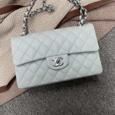 Chanel Classic Flap bag CF 1113A 23cm Classic Flap, Light Blue with Small Bead Detail and Silver Hardware 2025 new 