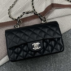 Chanel Classic Flap bag CF 2431A Black Lambskin with Light Gold Hardware, 20cm Classic Flap with Metal Top Handle 2025 new 