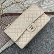 Chanel Classic Flap bag CF 1112A 25cm Classic Flap, Light Beige Apricot Lambskin with Light Gold Hardware 2025 new 