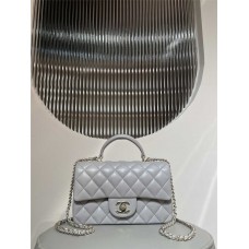 Chanel Classic Flap bag CF Classic Flap Mini Top Handle, Grey with Light Gold Hardware, Original Water-Dyed Lambskin 2025 new 