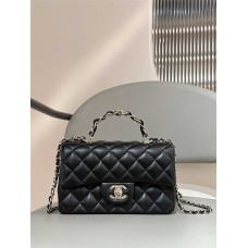 Chanel Classic Flap bag CF Mini Black with Metal Handle, Original Lambskin, Size: 12x20x6cm, Unique Handle Design 2025 new 