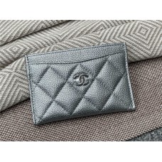 Chanel wallet card holder silver little-caviar leather  silver 2025 new 