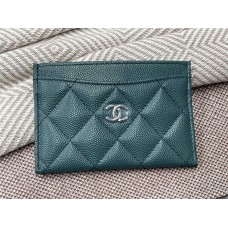 Chanel wallet card holder green little-caviar leather  silver  2025 new 