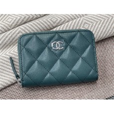 Chanel wallet card holder  green little-caviar leather  silver  2025 new 