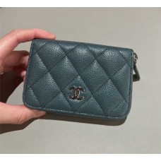 Chanel wallet card holder classic zipper cardholder green small caviar leather 2025 new 