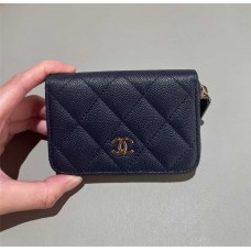 Chanel wallet card holder classic zipper cardholder navy small caviar leather 2025 new 