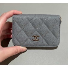 Chanel wallet card holder classic zipper cardholder grey small caviar leather 2025 new 