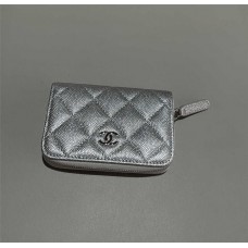 Chanel wallet card holder classic zipper cardholder silver small caviar leather 2025 new 