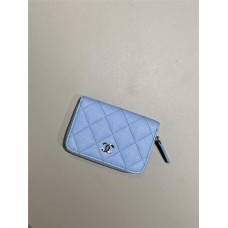 Chanel wallet card holder light blue small caviar shw 2025 new 