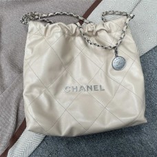 Chanel 22 bag AS3260 Light Beige Calfskin with Matte Silver, 22bag 35cm 2025 new 