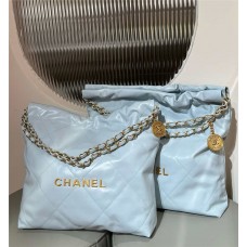 Chanel 22 bag Light Grey Blue, Top-Grade Original Calfskin small 35cm 2025 new 