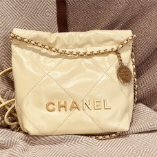 Chanel 22 bag AS3980 Chick Yellow Glossy Calfskin with Aged Gold Hardware 2025 new 