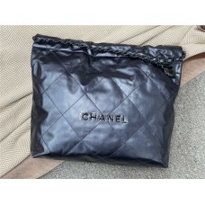 Chanel 22 bag AS3261 39cm Pearlescent Blue Glossy Calfskin with Black Hardware 2025 new 