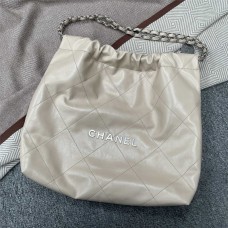 Chanel 22 bag AS3261 Light Beige Calfskin with Matte Silver, 22bag 39cm 2025 new 
