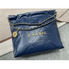 Chanel 22 bag small 35cm AS3260 22bag 35cm Royal Blue Glossy Calfskin with Aged Gold Hardware 2025 new 