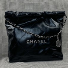 Chanel 22 bag small 35cm AS3260 Black Calfskin with Matte Silver Hardware 2025 new 