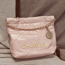 Chanel 22 bag small 35cm AS3980 Light Pink Glossy Calfskin with Aged Gold Hardware 2025 new 
