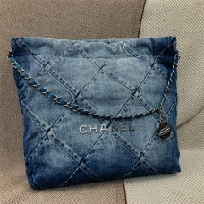 Chanel 22 bag AS3260 Light Blue Denim with Matte Silver Hardware 35 2025 new 