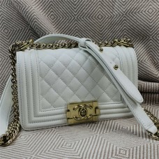 Chanel Leboy 20cm small boy white little-caviar leather  light gold 2025 new 