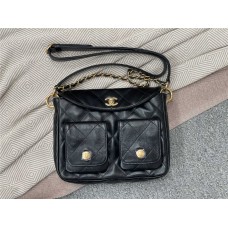 Chanel Hobo 24p hobo black calfskin leather  age gold  AS4743 2025 new 