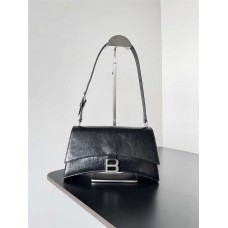 Balenciaga New Crush Small 25cm. Size: 26cm x 15.5cm x 10cm, wrinkled cowhide, black with silver hardware 2025 new 
