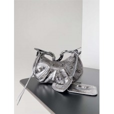 Balenciaga Le Cagole popular underarm dumpling bag, Xs 26cm, black cracked lambskin 2025 new 