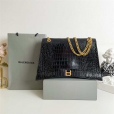 Balenciaga Crush. Size: 40cm, black crocodile embossing 2025 new 