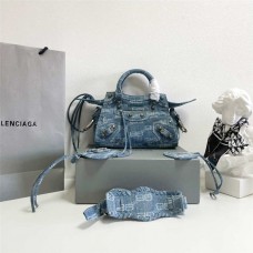 Balenciaga Neo Cagole Denim New Printed Motorcycle Bag: 26cm x 18cm x 11cm 2025 new 