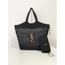 YSL Yves Saint Laurent  ICARE  Raffia  Woven    black    Style: 772191. Size: 37-55x43x5cm. 2025 new 