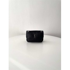 YSL Yves Saint Laurent Niki mini Grain Distressed  lambskin  leather # black   Silver hardware    Style: 828736 Size: 18.5x12x7cm 2025 new 