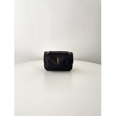 YSL Yves Saint Laurent Niki mini Grain Distressed  lambskin  leather # black   Silver hardware    Style: 828736 Size: 18.5x12x7cm 2025 new 