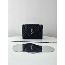YSL Yves Saint Laurent  Envelope_black   Gold hardware   Envelope     Style: 600185 Size: 24x17.5x6cm 2025 new 
