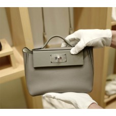 Hermes  Mini 2424 | 0Lgris Nuage Inside  in combination with White | Evercolor  Leather | Silver Hardware 2025 new 
