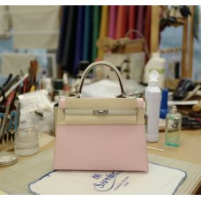 Hermes Kelly 25 | 3Qrose Sakura in combination with 80Gris Perle | Goat  Leather | 拉丝  Silver Hardware 2025 new 
