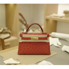Hermes Mini Kelly Ii | 95Rouge Ferrarikkostrich | Gold Hardware 2025 new 