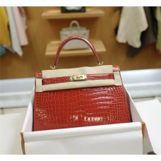Hermes  Kelly32 | 95Rouge Ferrari | Porosus Shiny Crocodile | Gold Hardware 2025 new 