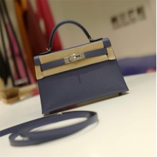 Hermes Mini Kelly  II  7Ebright Blue  Goat  Leather     Silver Hardware 2025 new 