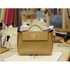 Hermes Mini 2424 | Chai Inside And Golden Brown  | Evercolor  Leather | Gold Hardware 2025 new 