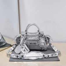 Balenciaga Cagole XS Small 26 Silver Motorcycle Lambskin Silver Hardware 26x11x8cm