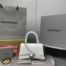 Balenciaga Hourglass XS Small 19 Croc-Embossed White Silver Hardware 19x8x21cm