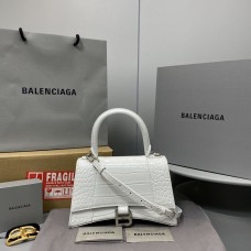 Balenciaga Hourglass Small 23 Croc-Embossed White Silver Hardware 23x19x24cm
